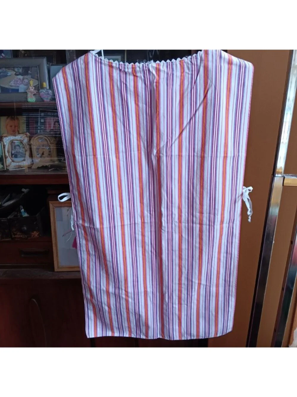 Vintage 1950's  Kitchen Apron Striped Cotton Sleeveless Apron Side Ties Handmade
